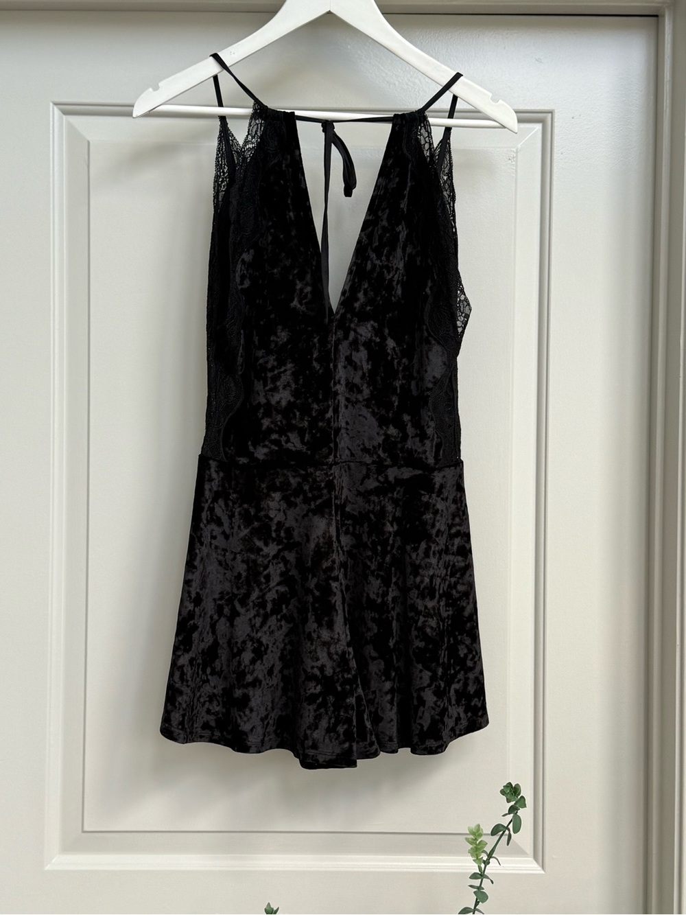Express Black Velvet Lace-Trim Chemise Romper